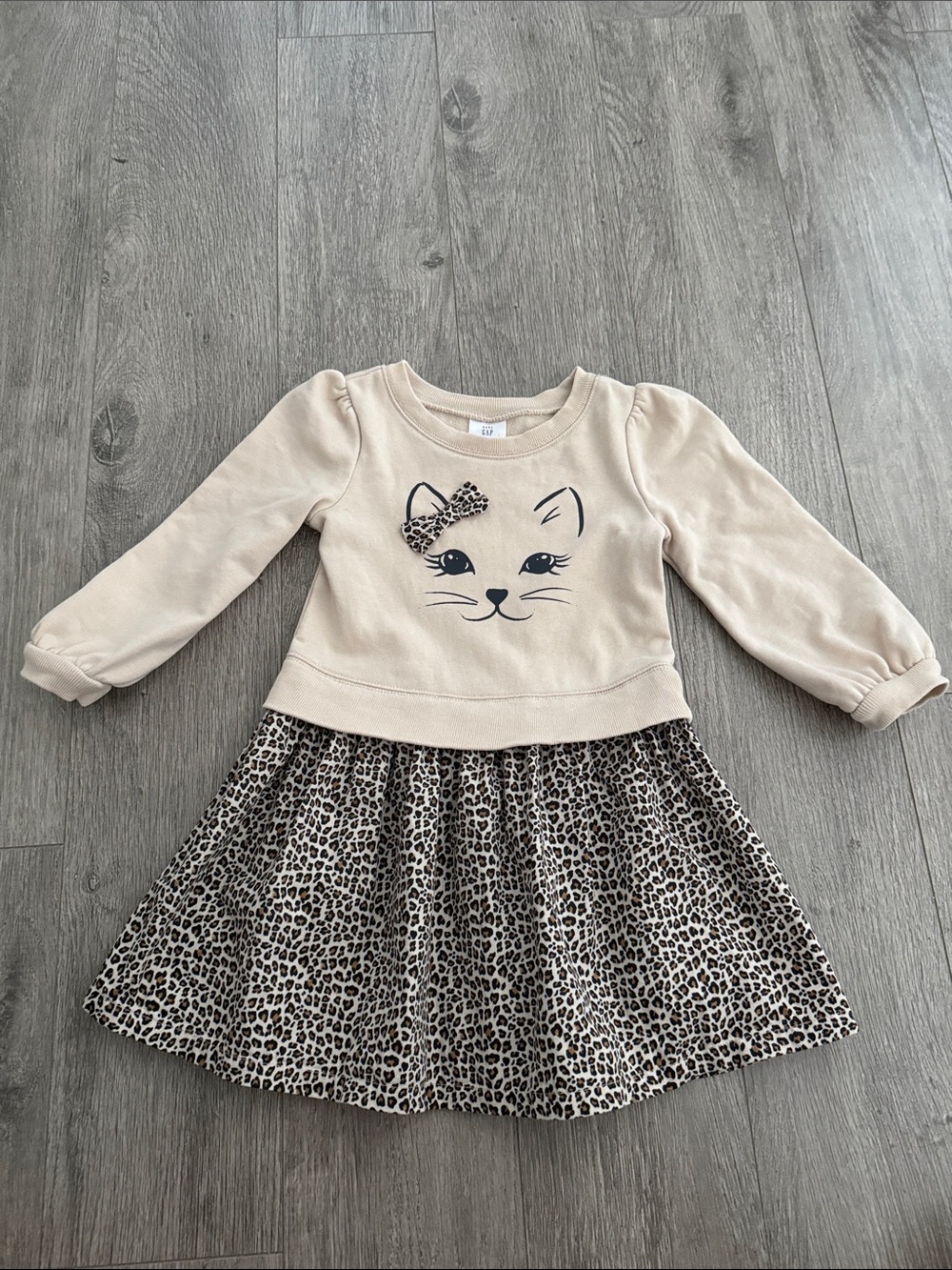 GAP Beige Kitty  Dress with Leopard Skirt like new sz 3